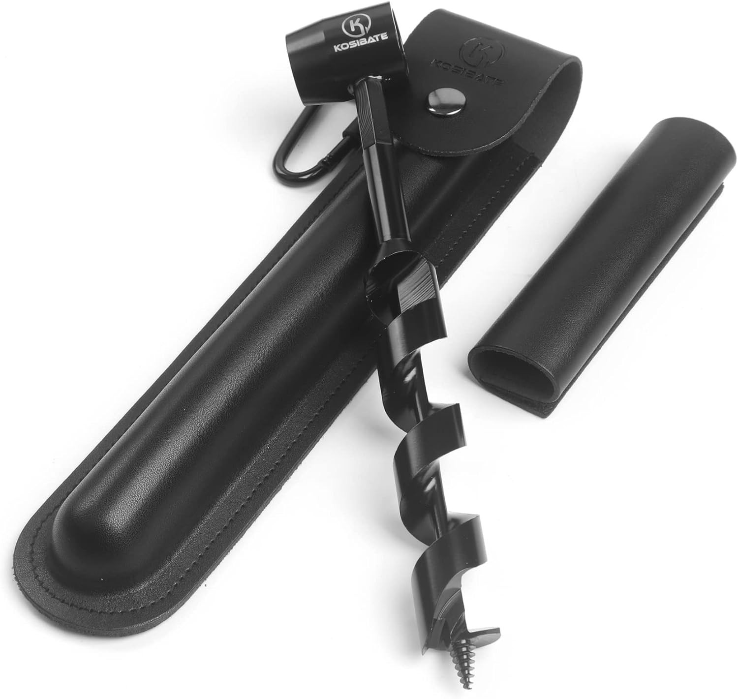 High Carbon Steel Hand Auger Wrench with Leather Sheath – Perfect for Bushcraft