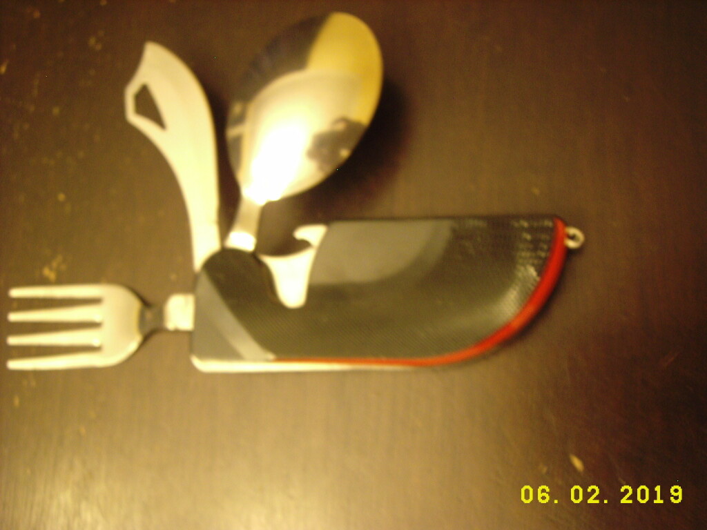 Knife Fork and spoon utility knife with Bottle opener and clip for lanyard NEW