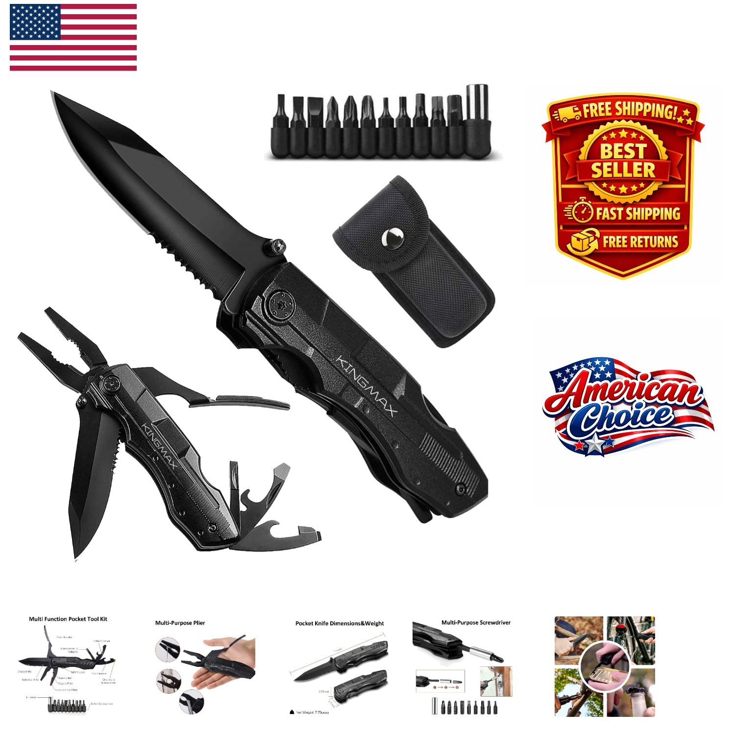 Tactical Multitool Pocket Knife with 7 Features – Perfect for Outdoor Adventu…