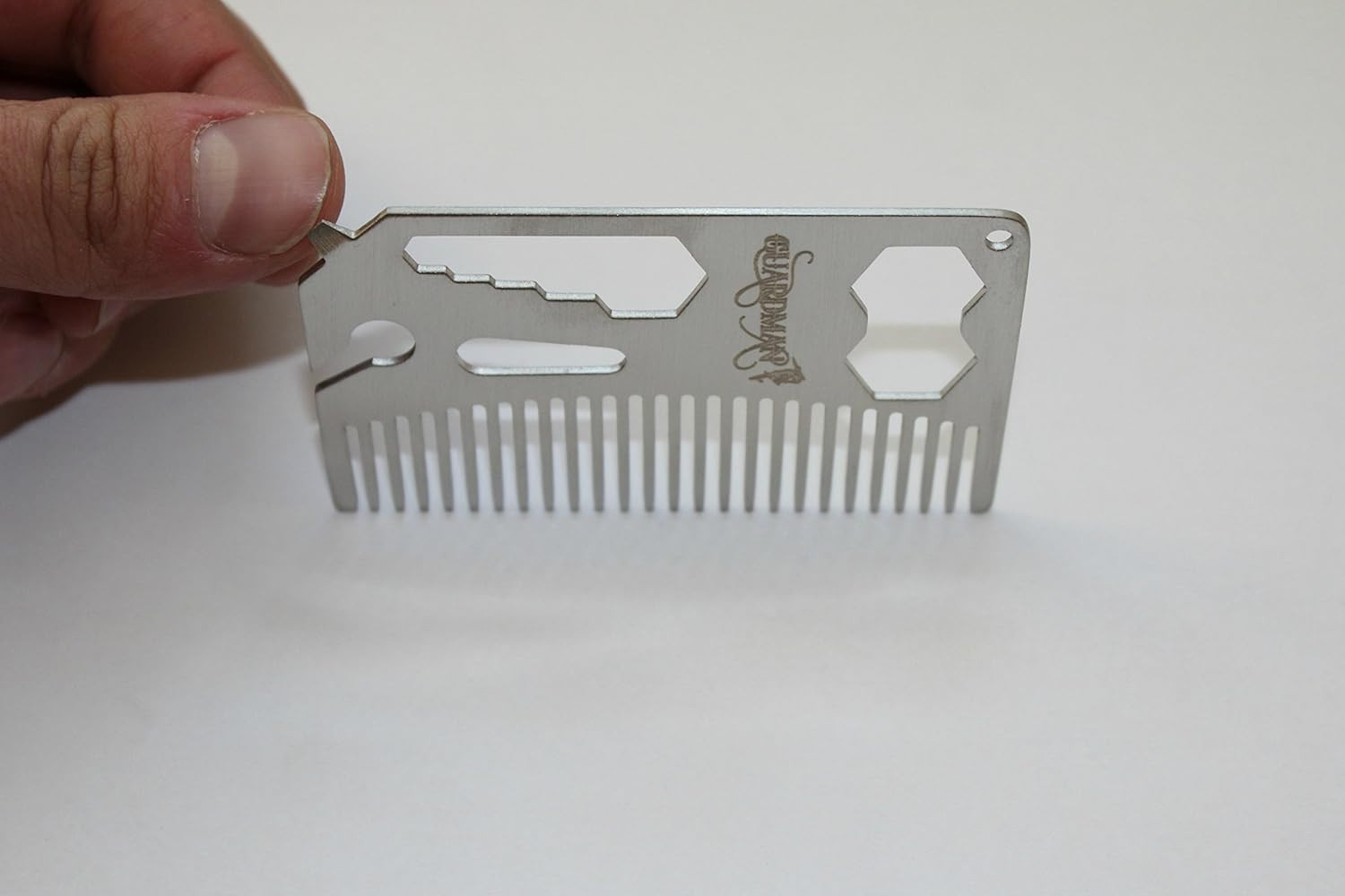 Stainless Steel Multitool Card With Beer Bottle Opener, Hair & Beard Comb, Flat