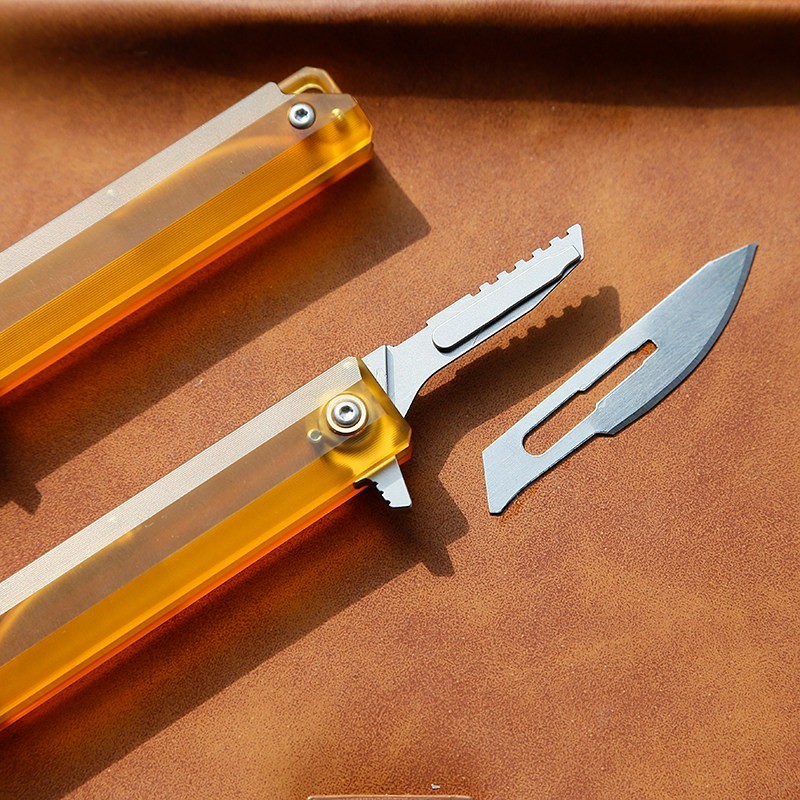 PEI Folding Utility Knife Keychain Box Cutter EDC Pocket Tool with Spare Blades