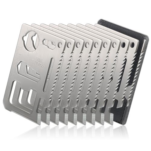 10 Pack 11-in-1 Credit Card Multitool Survival Pocket Tool for Men Silver Set