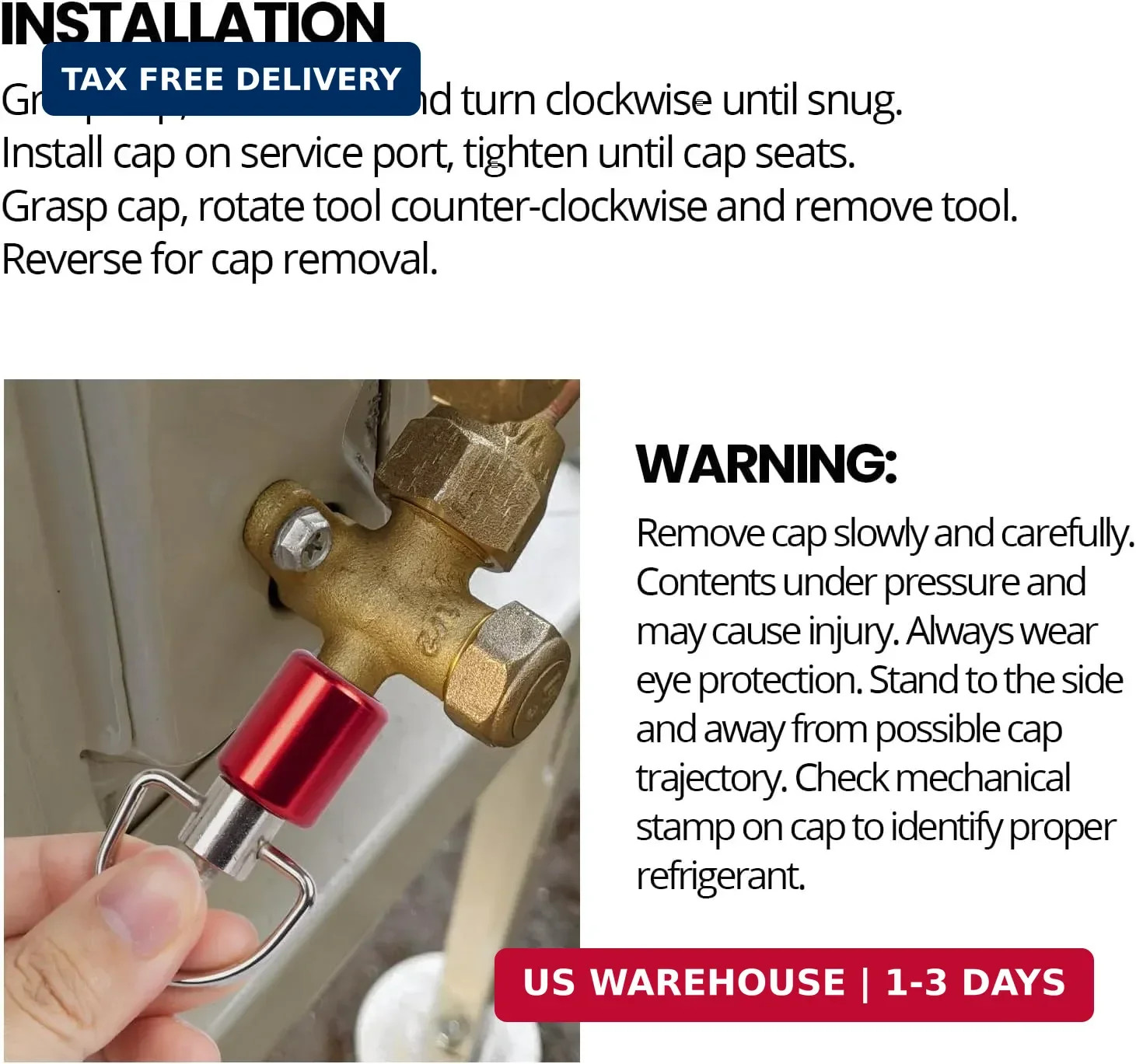 HVAC Tools, Locking Cap Key for Refrigerant Safety Caps, Universal Triple Use Mu