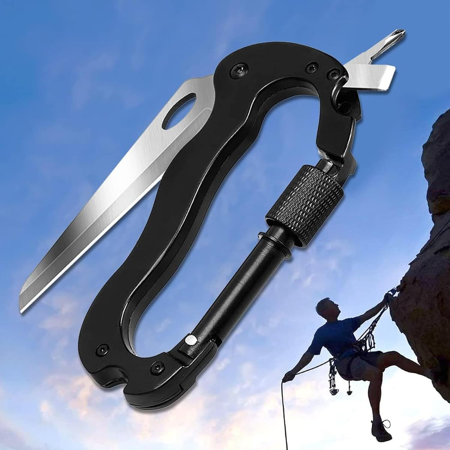 1 PCS Multitool Carabiner with Pocket Knife Professional Carabiner Multitool Key