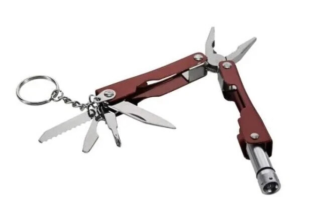 Key Chain Tool 7 Function Pliers Wire Knife Screwdriver Can Opener LED Light New