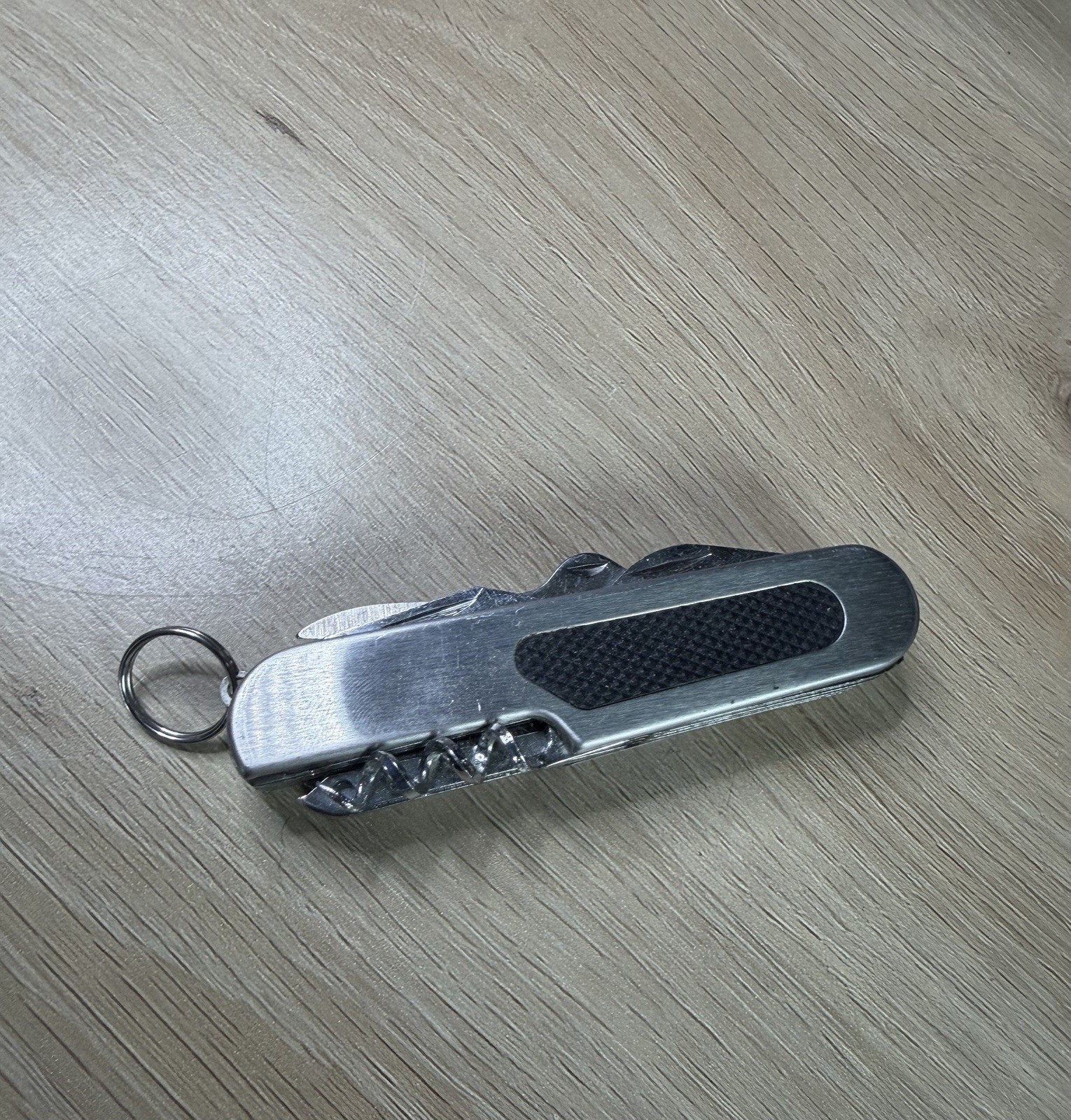 Multi-Tool Pocket Knife Stainless Steel Black Grip Insert Corkscrew Swiss Army