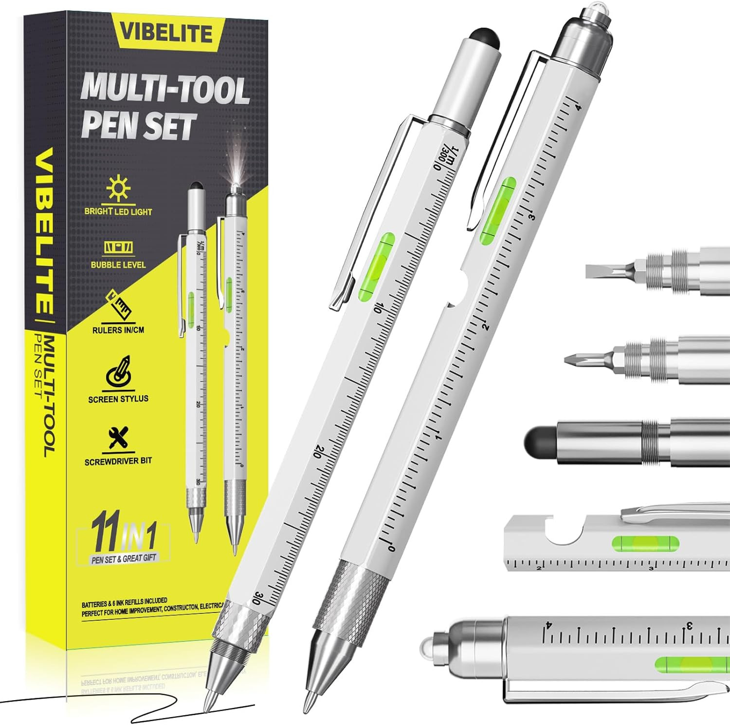 11 in 1 Multitool Pen Set with LED, Stylus, Level, Screwdriver, Flathead, Stocki