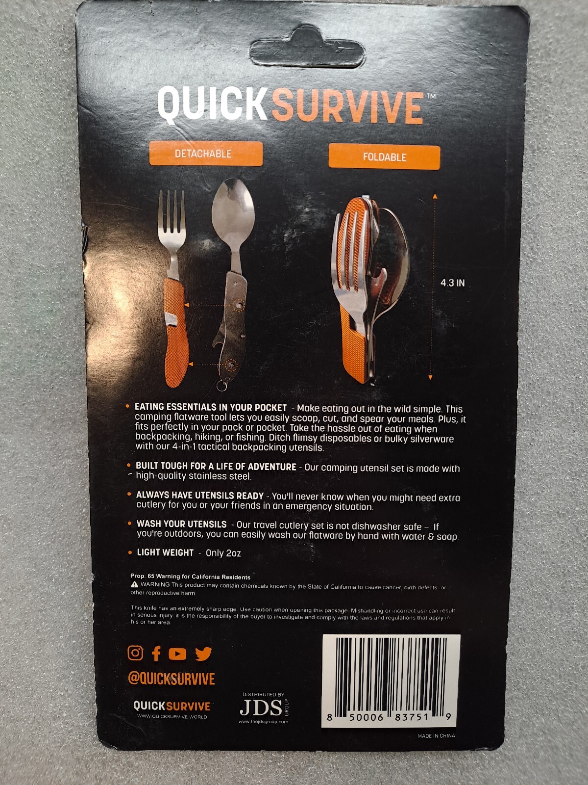 QuickSurvive 4-in-1 Camping Utility Stainless Steel Utensil Tool