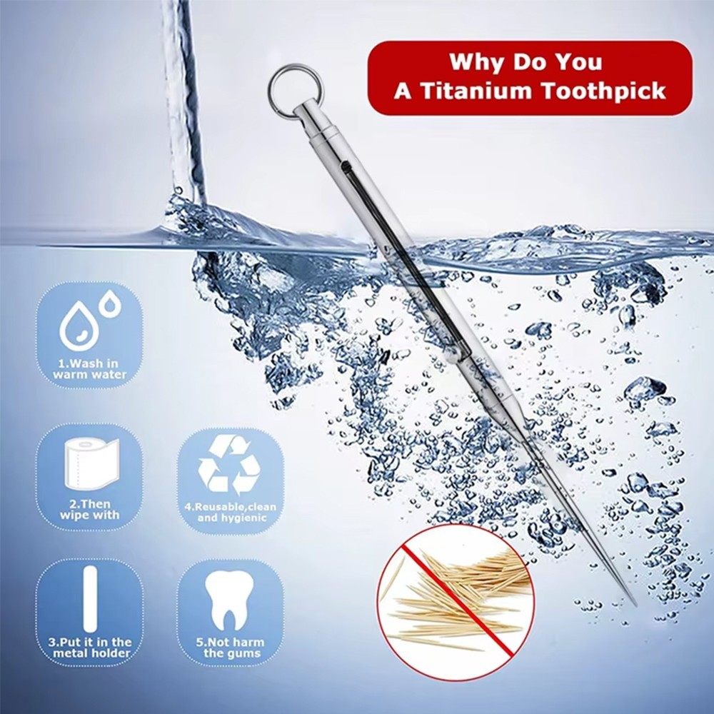1PC Reusable Titanium Toothpick with Keychain | Eco-Friendly Travel Tool