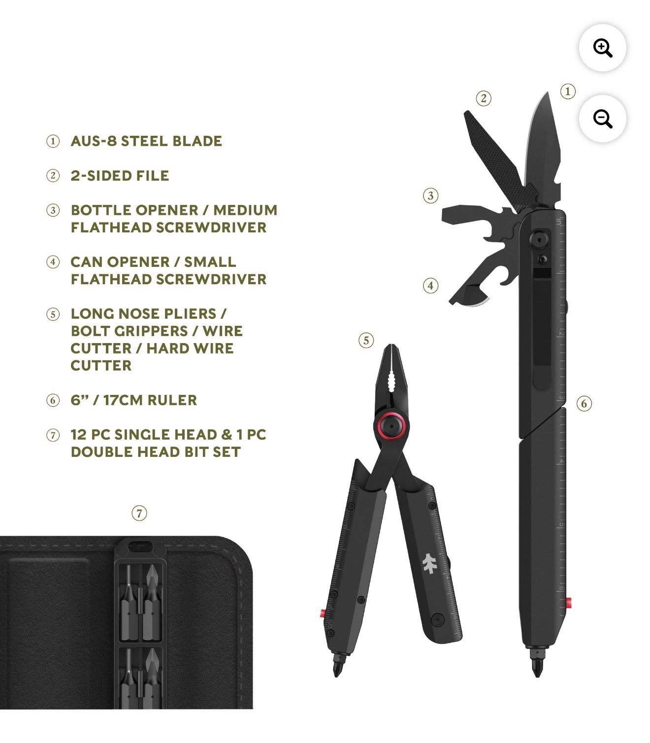🔪 NEW SwissTech TAKTSTOCK 26-in-1 Multi-Tool AUS-8 Steel Blade Leather Sheath