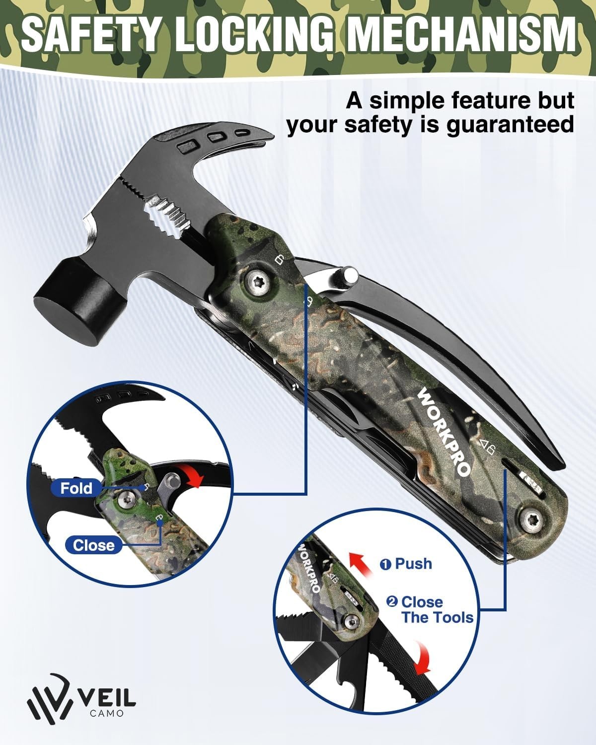 All-in-One 12-in-1 Multitool with Safety Lock & Nylon Pouch – Camouflage Design