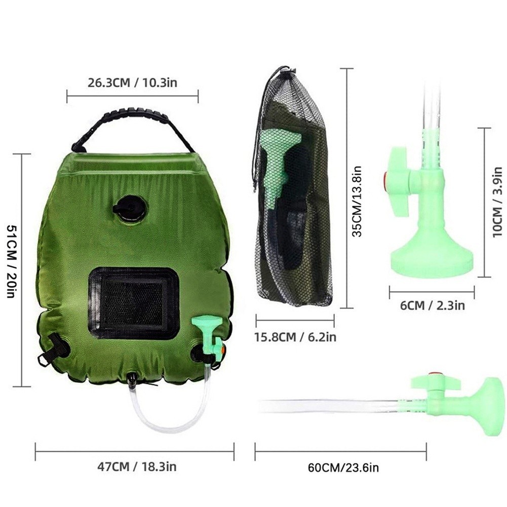 20L Solar Powered Outdoor Camping Shower Bag Heat Absorbing Green Black