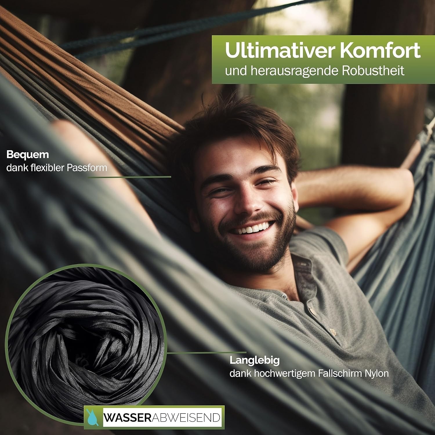 Robust hammock camping set – Comfortable outdoor hammock with tree straps