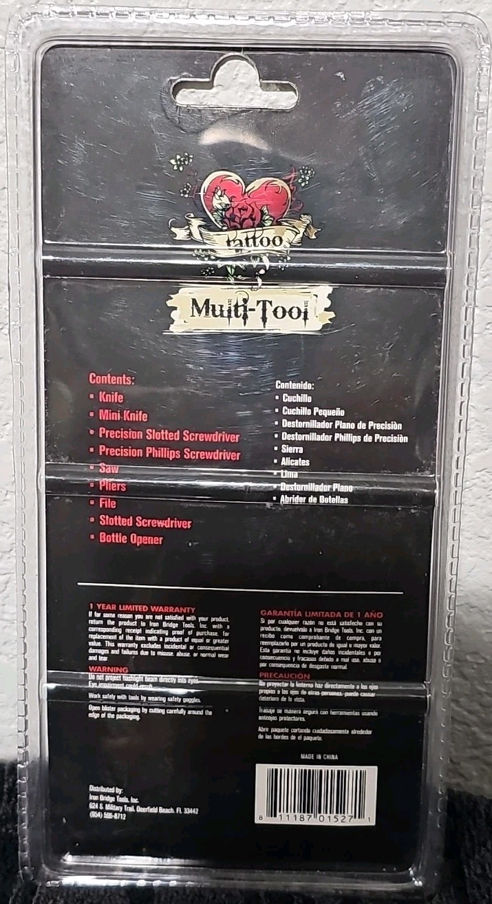 Iron Bridge Tools – Tattoo 9 in 1 Multi Tool – Skulls and crossbones – NIP GK