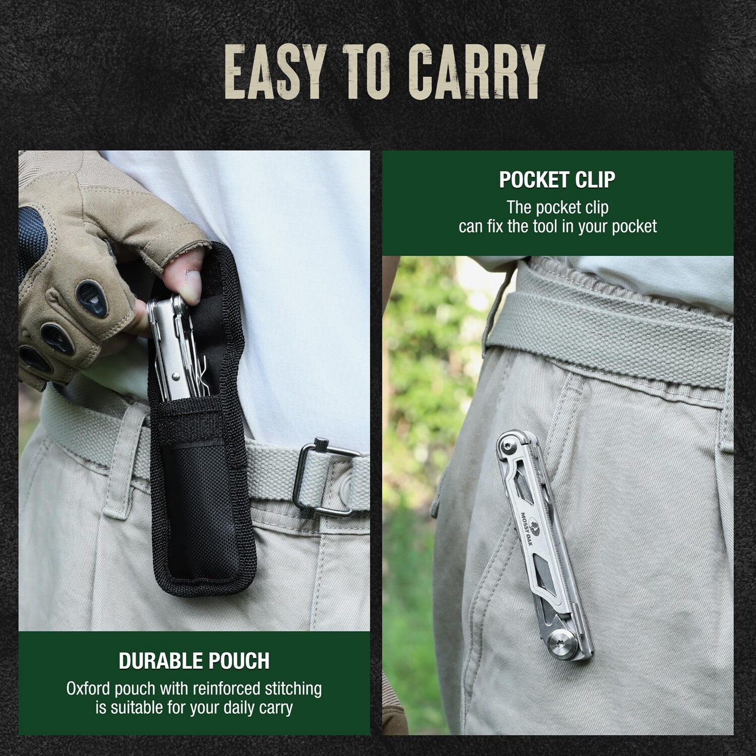 Mossy Oak 12-in-1 Multitool Folding Tool Multifunctional EDC Tool w/Belt Clip