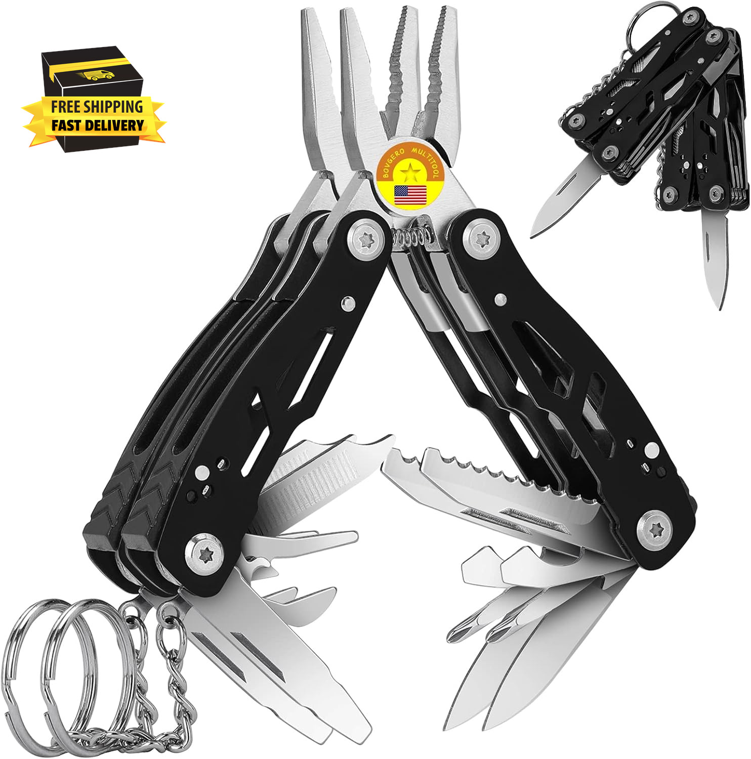 2PCS Mini Multitool Pliers 15 in 1, Handmade Multi Tool Plier, Premium Keychain