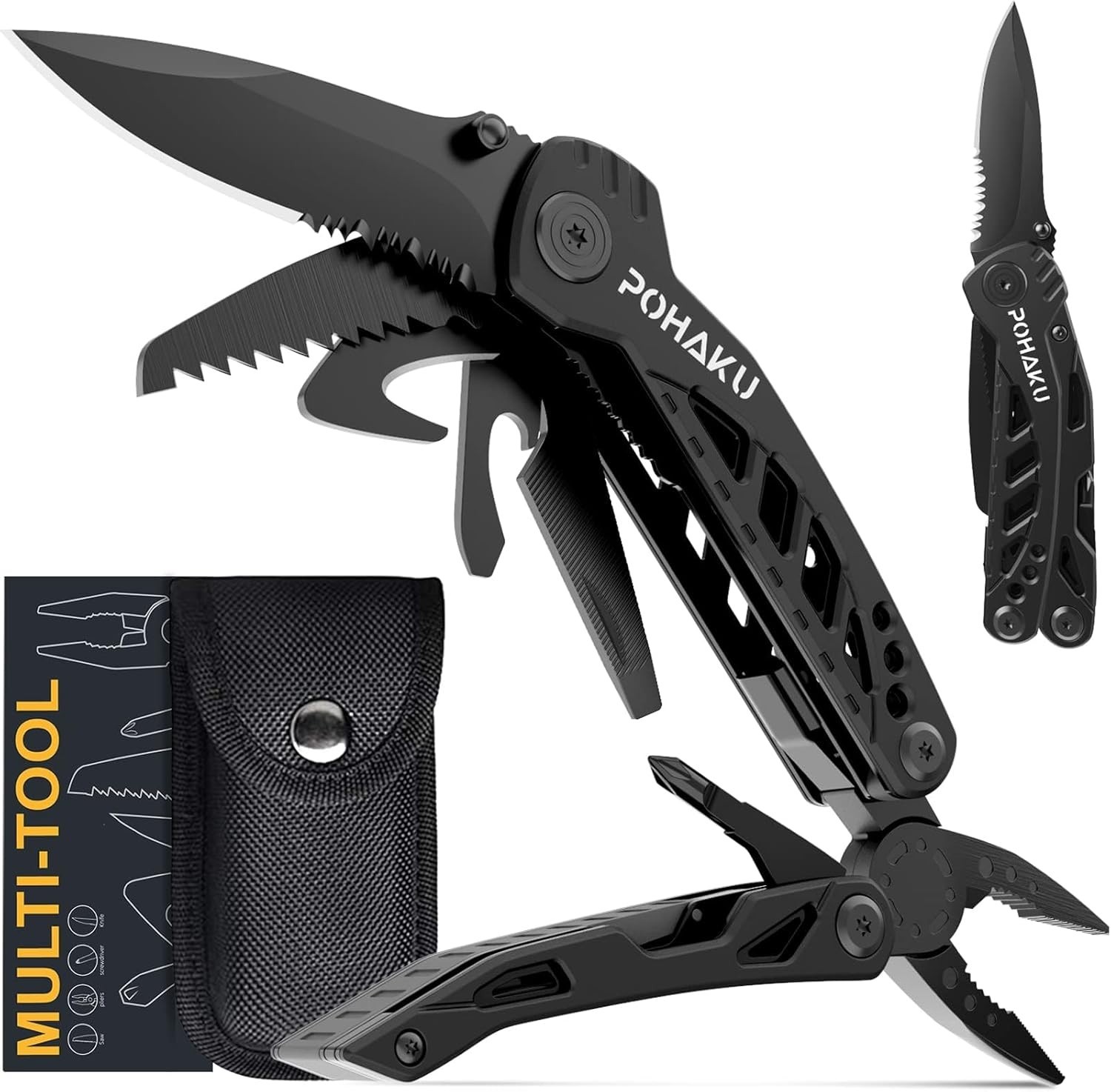 Multitool Knife, 13 in 1 Pocket Multitool, Multi Tool with 3″ Large Blade, Sa…