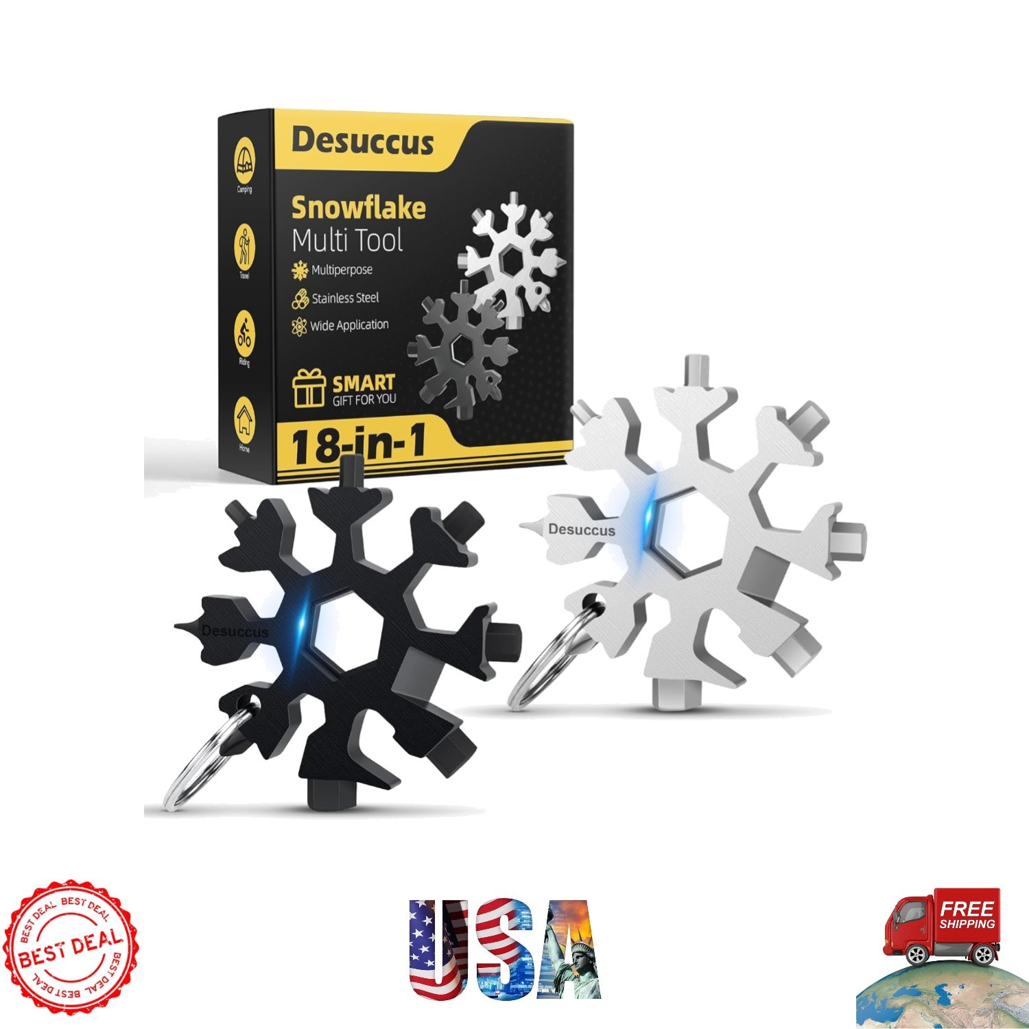 Durable 2-Pack Pocket-Sized Stainless Steel Snowflake Multi Tool for Adventurers