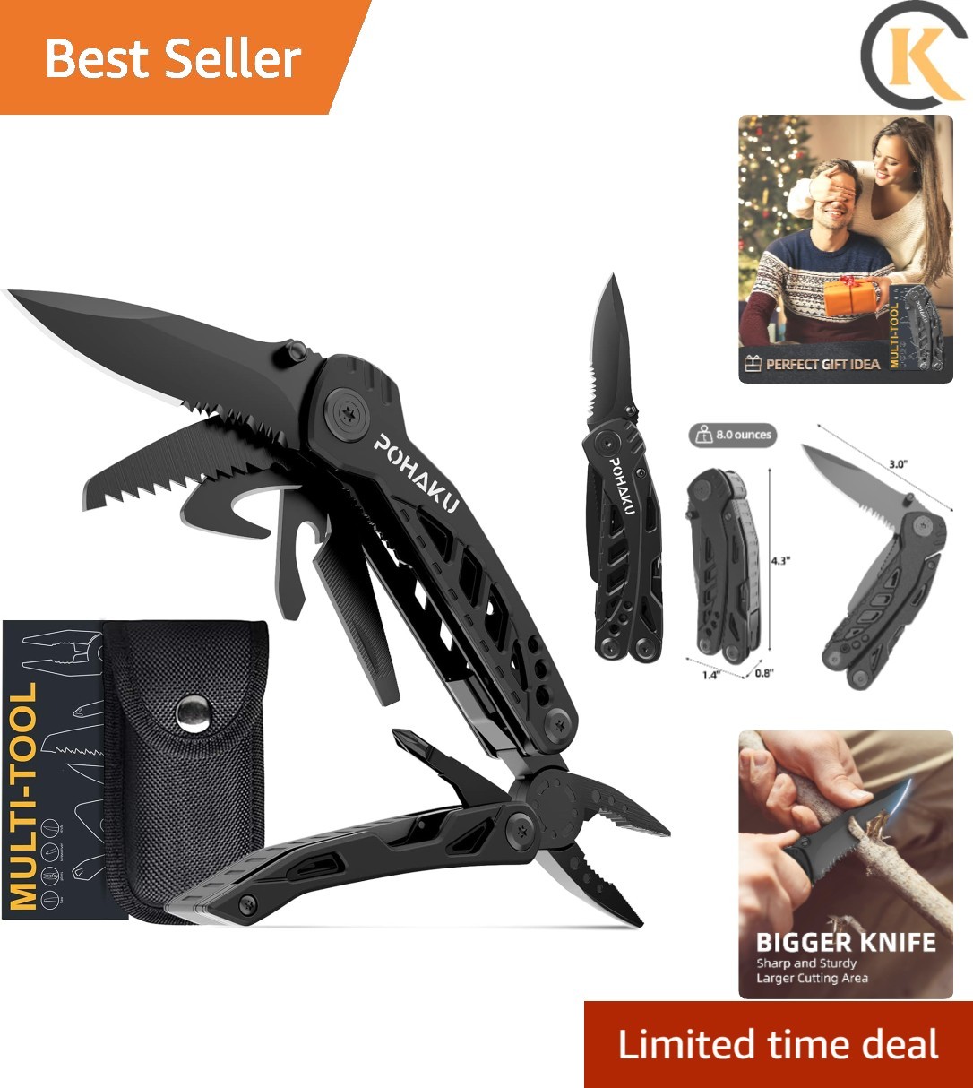 Multitool Knife, 13 in 1 Pocket Multitool, Multi Tool with 3″ Large Blade, Sa…