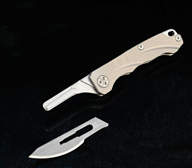 2 Pcs Titanium Utility Folding Knife Scalpel Blade Paper Cutter Pocket Keychain
