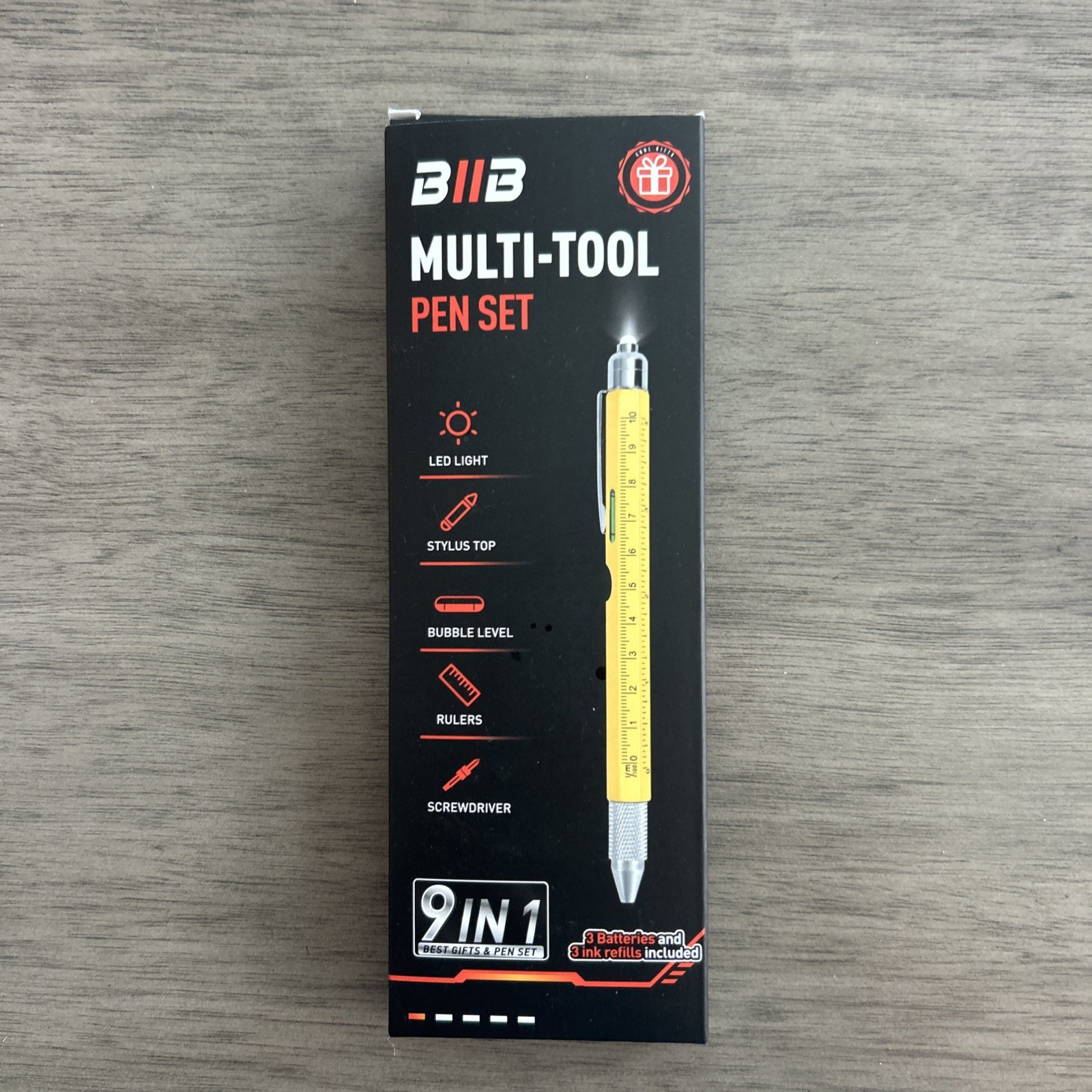 BIIB Multi Tool 9 In 1 Pen Set /Batteries Stylus Screwdriver Light Level Ruler