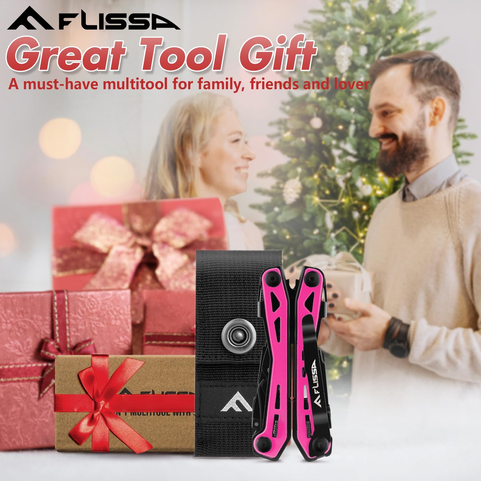 FLISSA 16in1 Pink Multi Tool Pliers, Gifts for Men Women, Stainless Steel EDC…