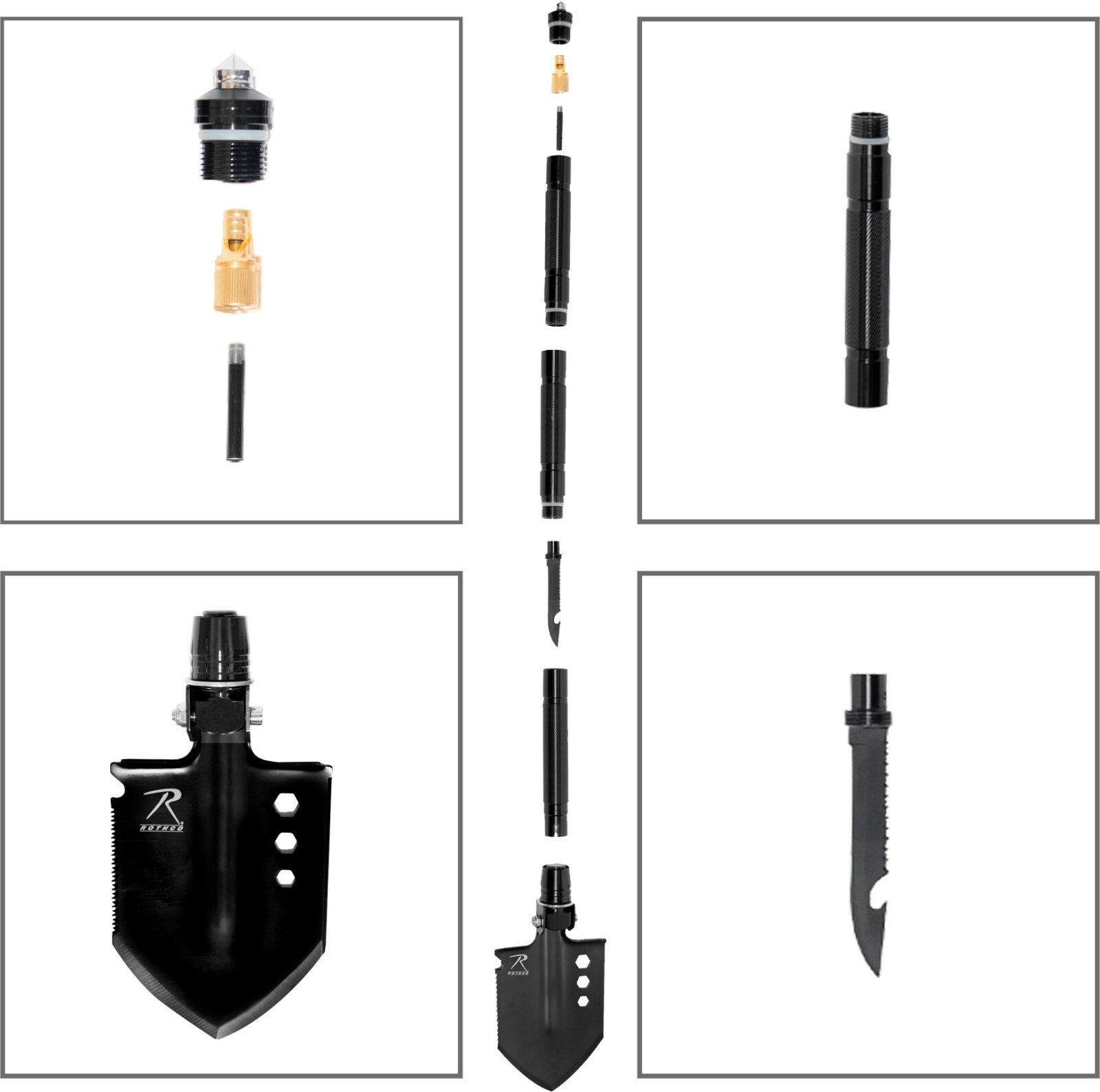 Steel 8 in 1 Large Multi-Tool Shovel Survival Camping Outdoor Knife Saw Black