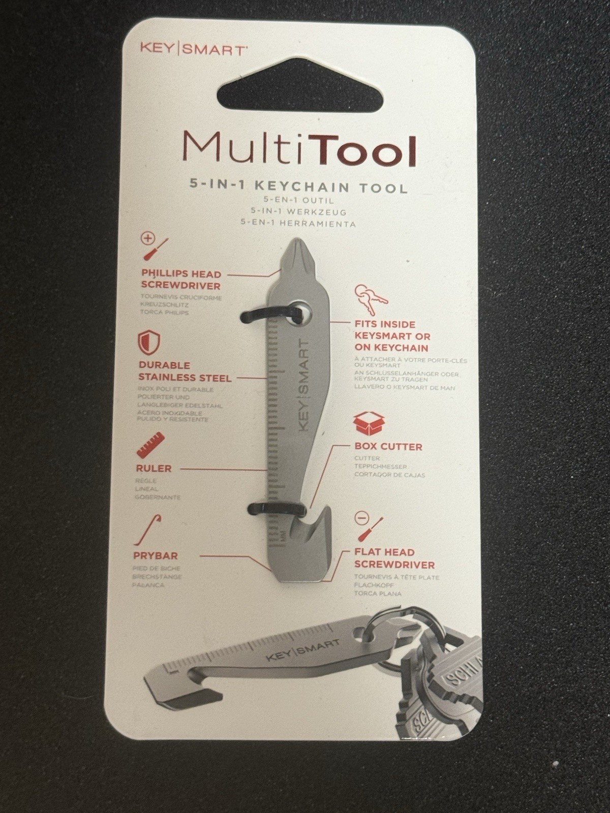 KeySmart MultiTool – 5-in-1 Multi-Purpose Keychain Tool with Box Opener Ruler…