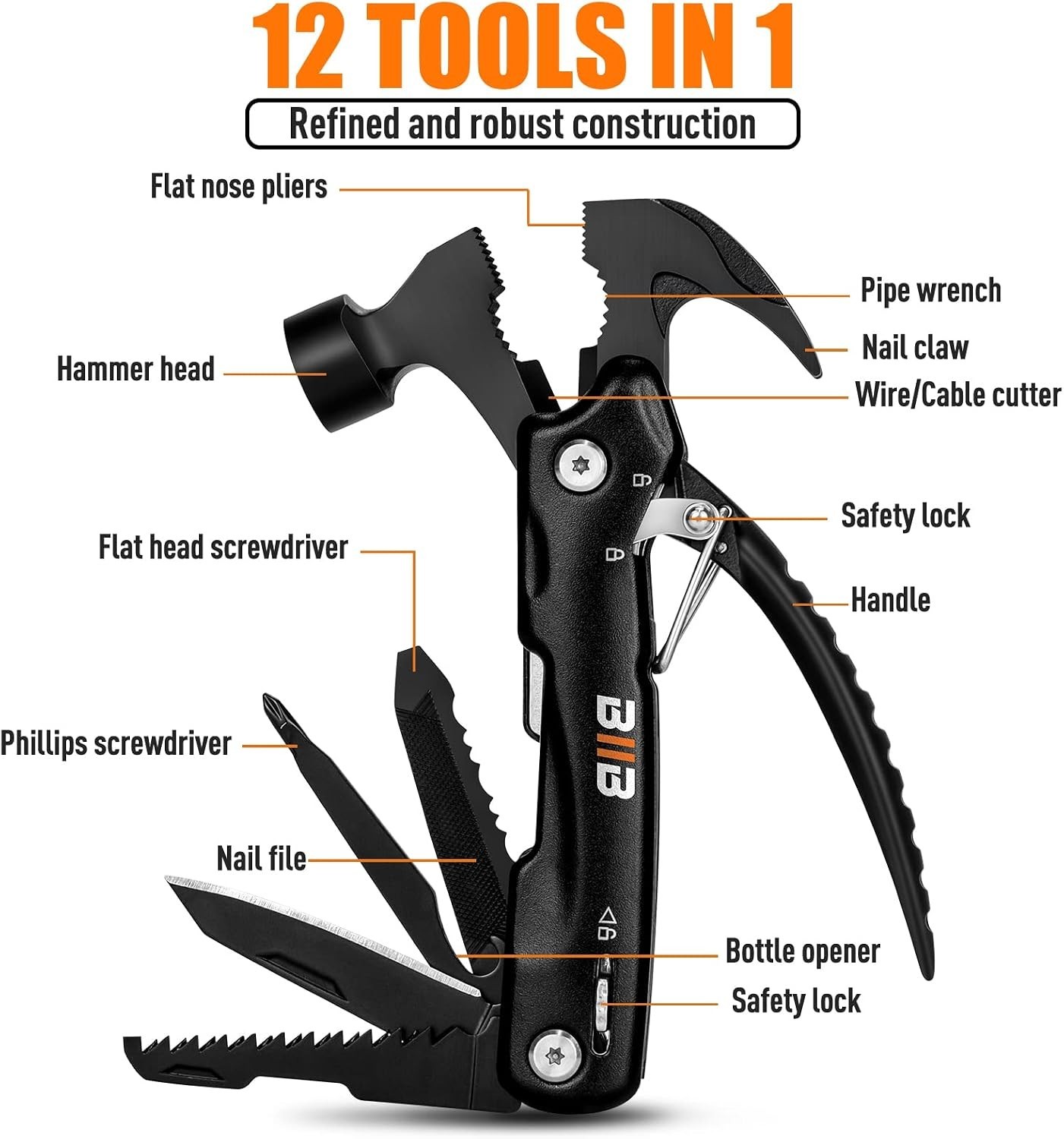 Portable 12-in-1 Multitool Hammer – Essential Gear for Camping and Outdoors