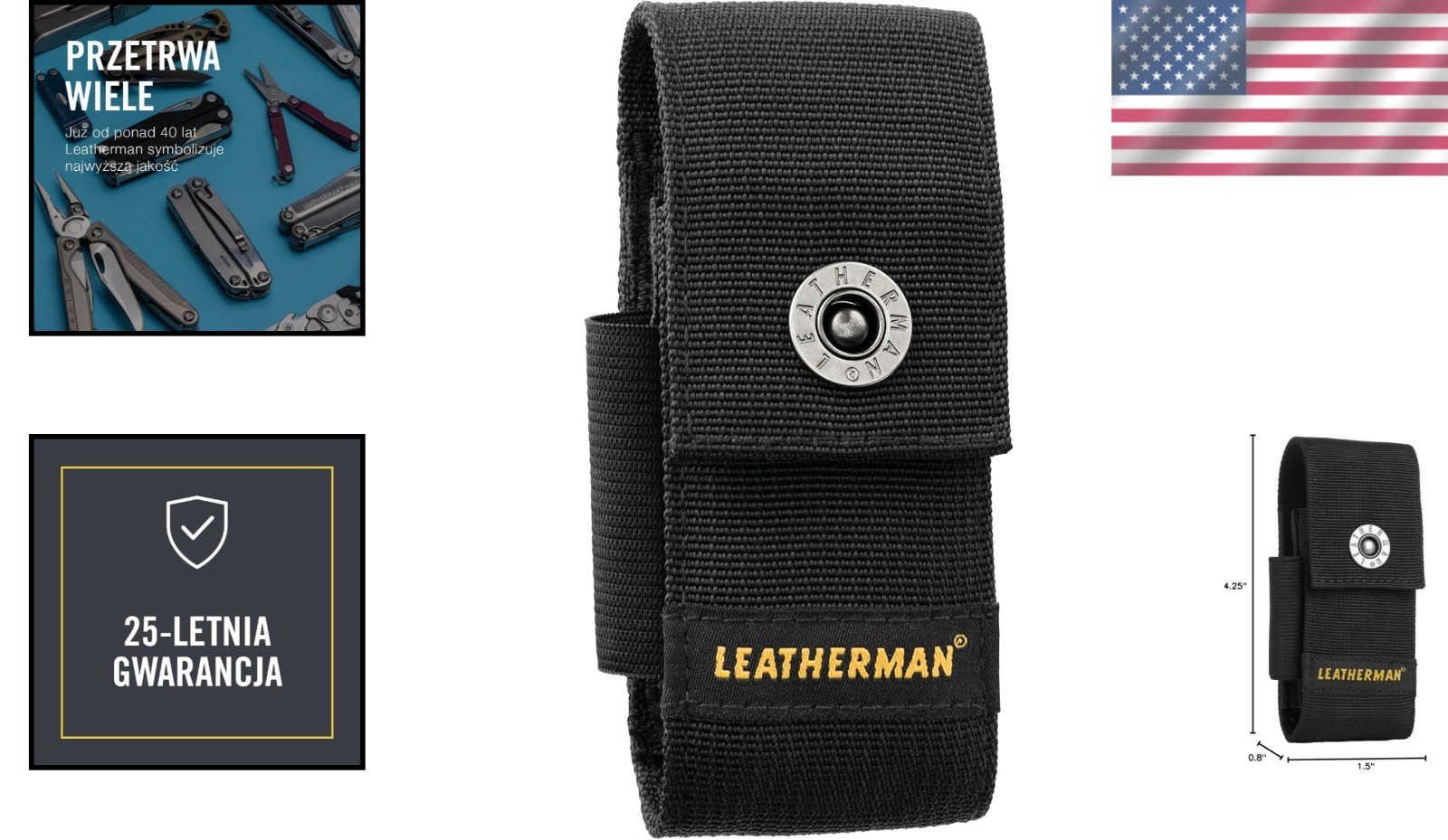 Black Nylon Snap Sheath for Multi Tools with Pockets and Reinforced Stitching
