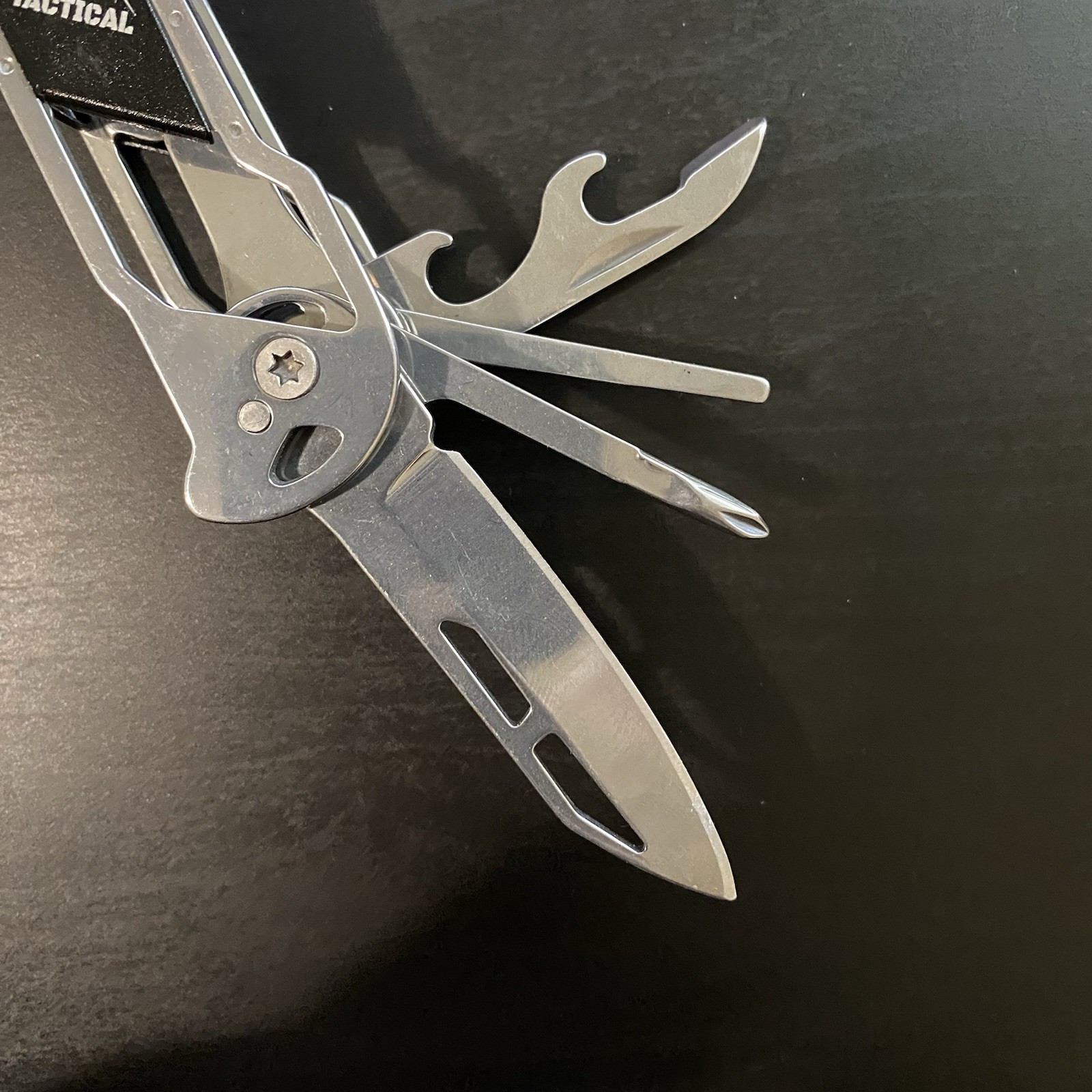 PRO-4 TACTICAL 9-in-1 Multi-Tool Silver Black Stainless Steel With Sheath