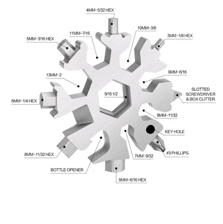 18-in-1 Snowflake Multi-Tool & Credit Card Tool Set – Stainless Steel Mens Gift