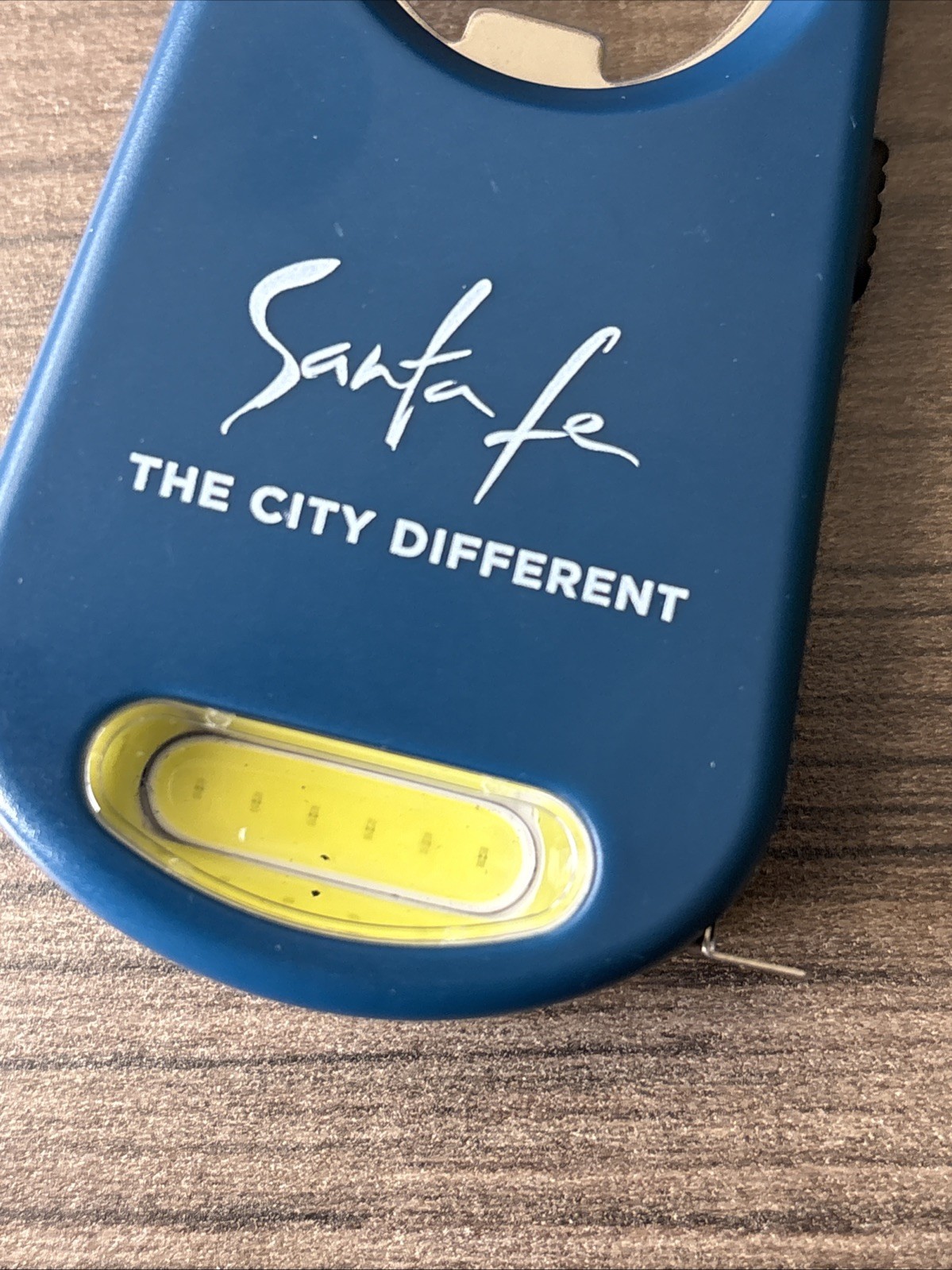 Santa Fe Tourism Blue Multi Tool Keychain Bottle Opener Light Tape Measure