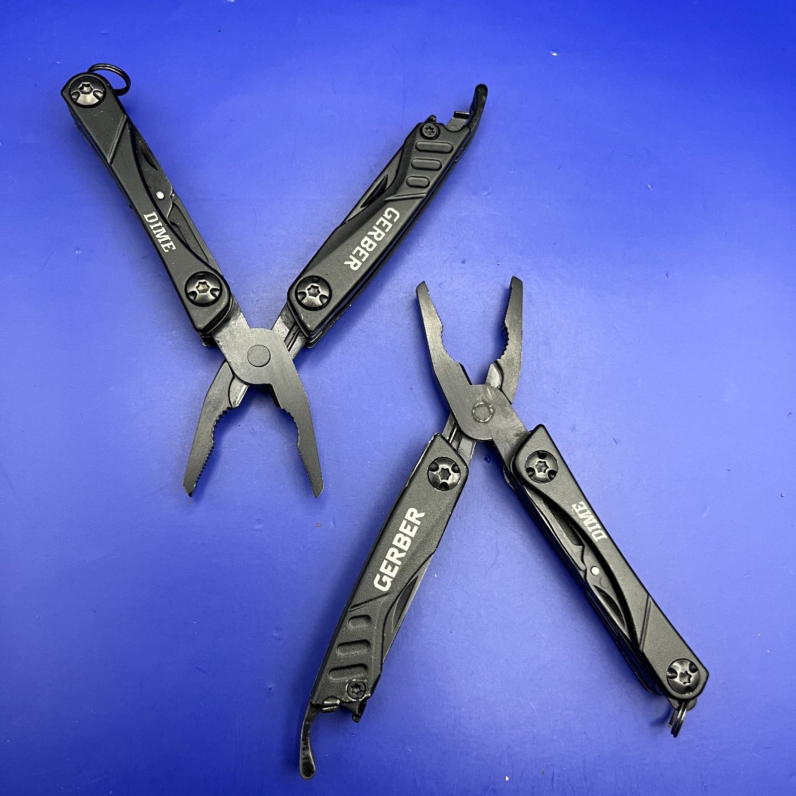 Lot of 2 Gerber Dime Multi-Tools Small Keychain Pliers Knife File Scissors