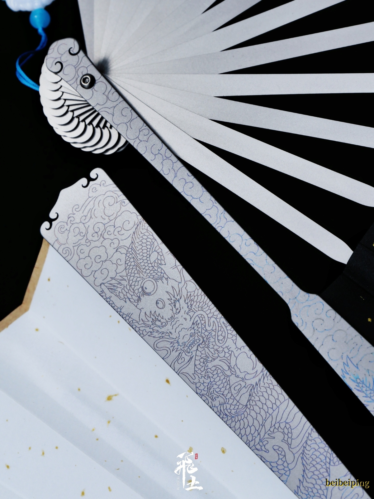 10”Panlong Titanium Alloy Folding Fan Antique Carving Portable KungFu Taiji Fan