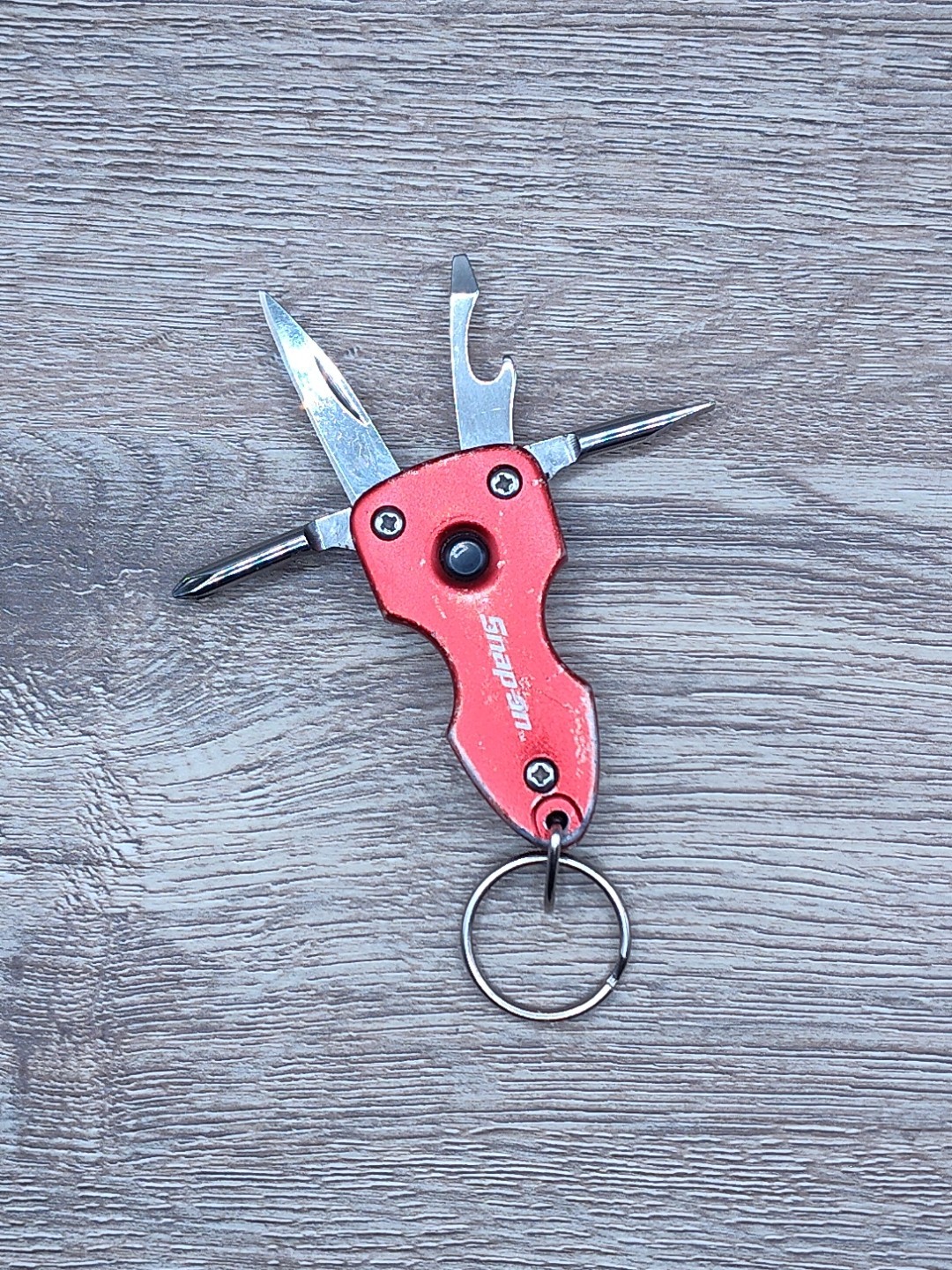 Snap-On multi tool function keychain flashlight knife red bottle opener