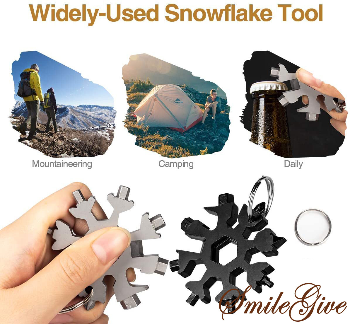 Portable 18 in1 EDC Gear Wrench Snowflake Multi Tool Travel Screwdriver KeyChain