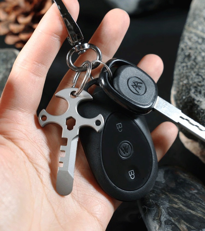 Outdoor Mini Titanium Pendant Necklace Pocket Multi Tools EDC Card Keychain