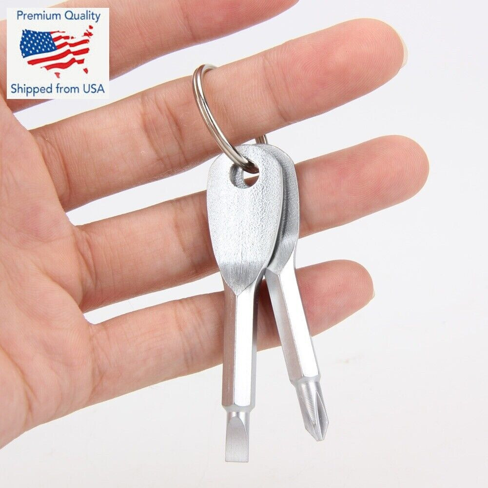 2pcs Combo – Crowbar & Key Screwdrivers Keychain Carabiner Clip EDC – Silver