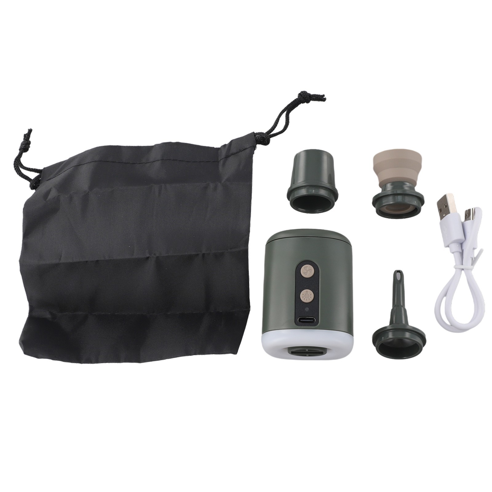 Camping Essential Compact Air Pump with LED Light and Nozzle Attachments