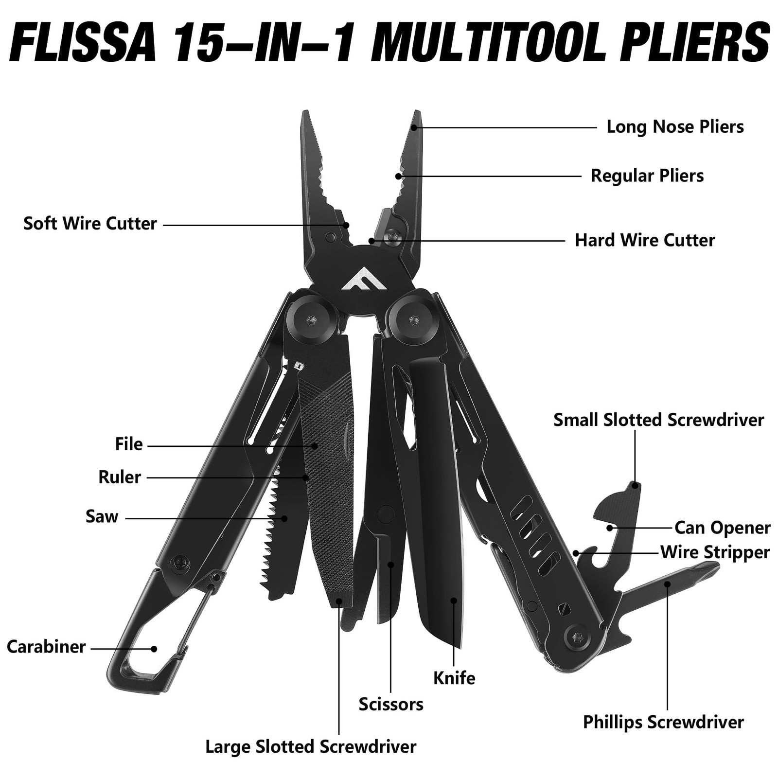 15-in-1 Multi-tool Pliers with Sheath, Portable Pocket Knife with Safety Lock…