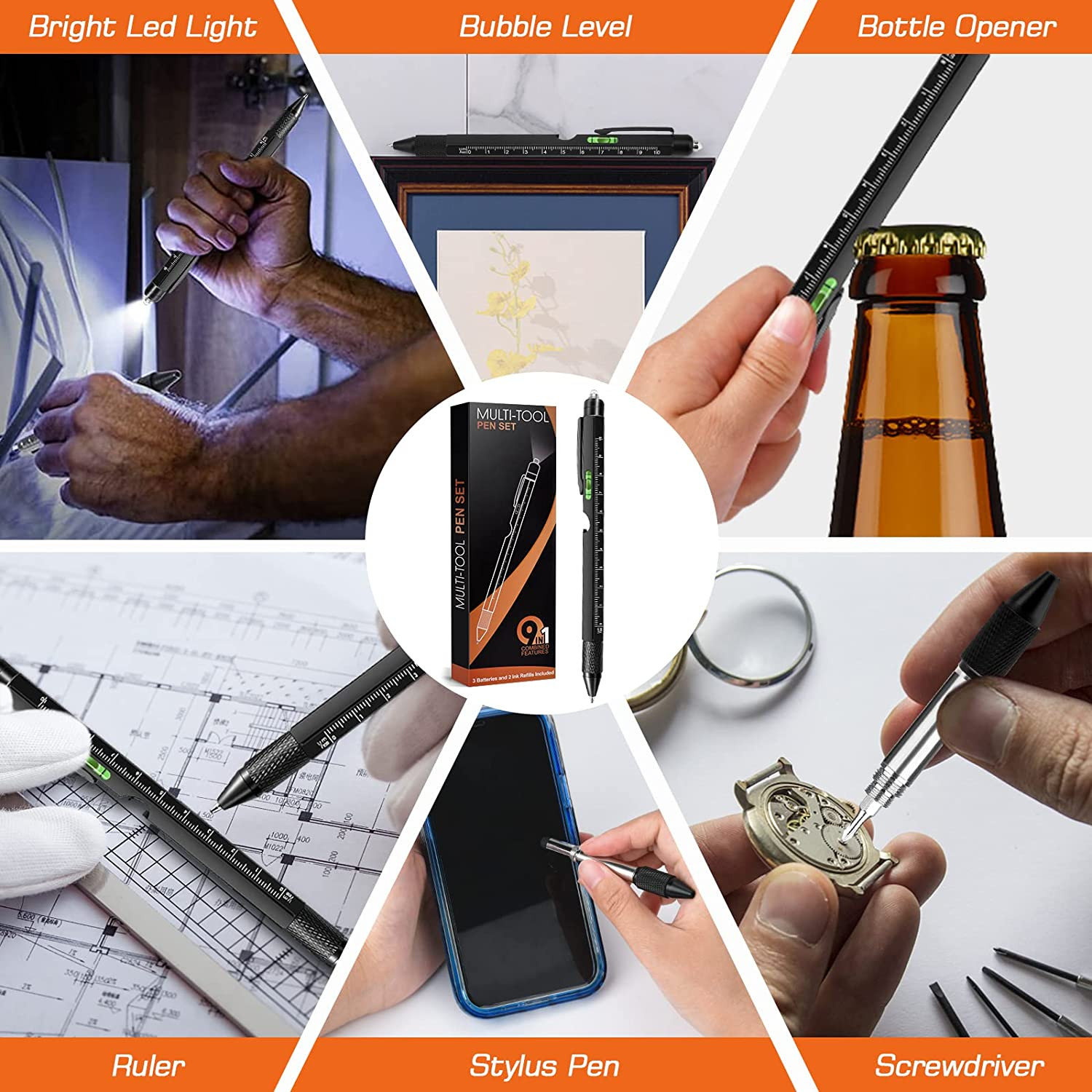 Stocking Stuffers for Men Dad Husband Him Adult, Gifts for Men, 9 in 1 Multitool