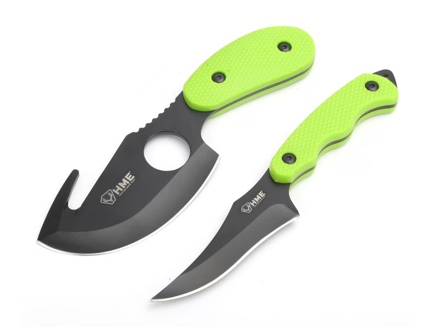 HME 2 Piece Skinning Knife Set Black 420HC Stainless Steel Blades TPR Handles