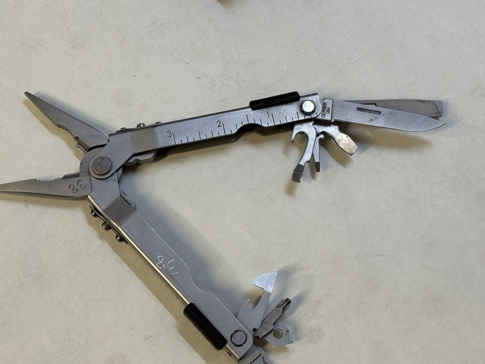 Vintage GERBER Blunt Nose Plier With LEATHER Sheath 9-way Multi-Tool USA