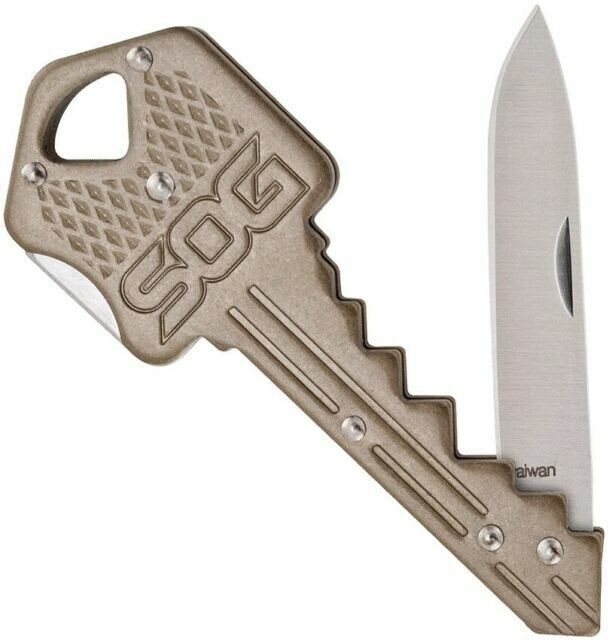 SOG Key Shaped Folding Lock Blade Knife For Pocket or Keychain Stainless Steel