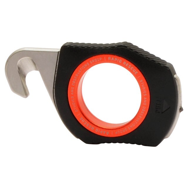 SOG Rapid Rescue Black + Red Seatbelt Cutter And Glass Breaker / Finger Hole
