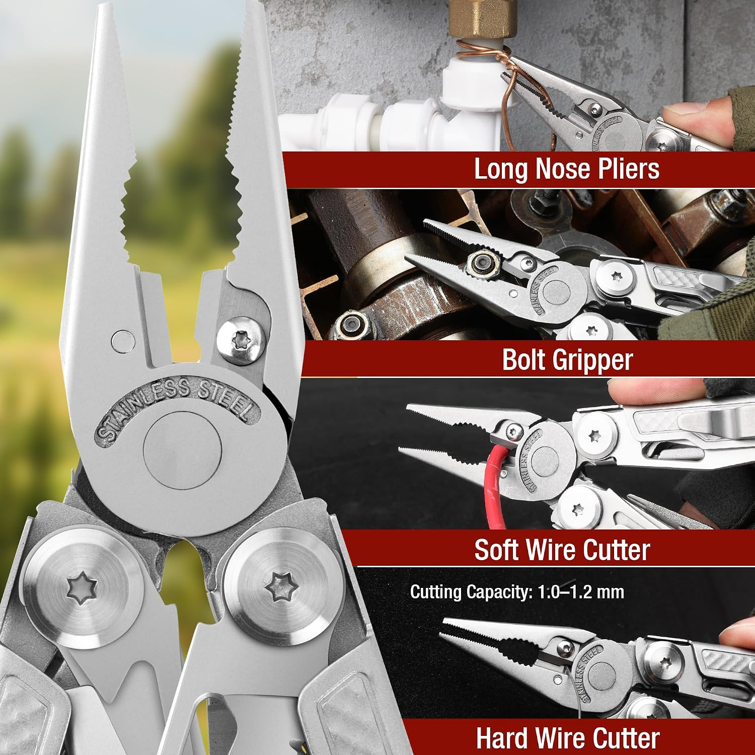ARROW 20-In-1 Stainless Steel Multitool with Accessories for Outdoor Survival