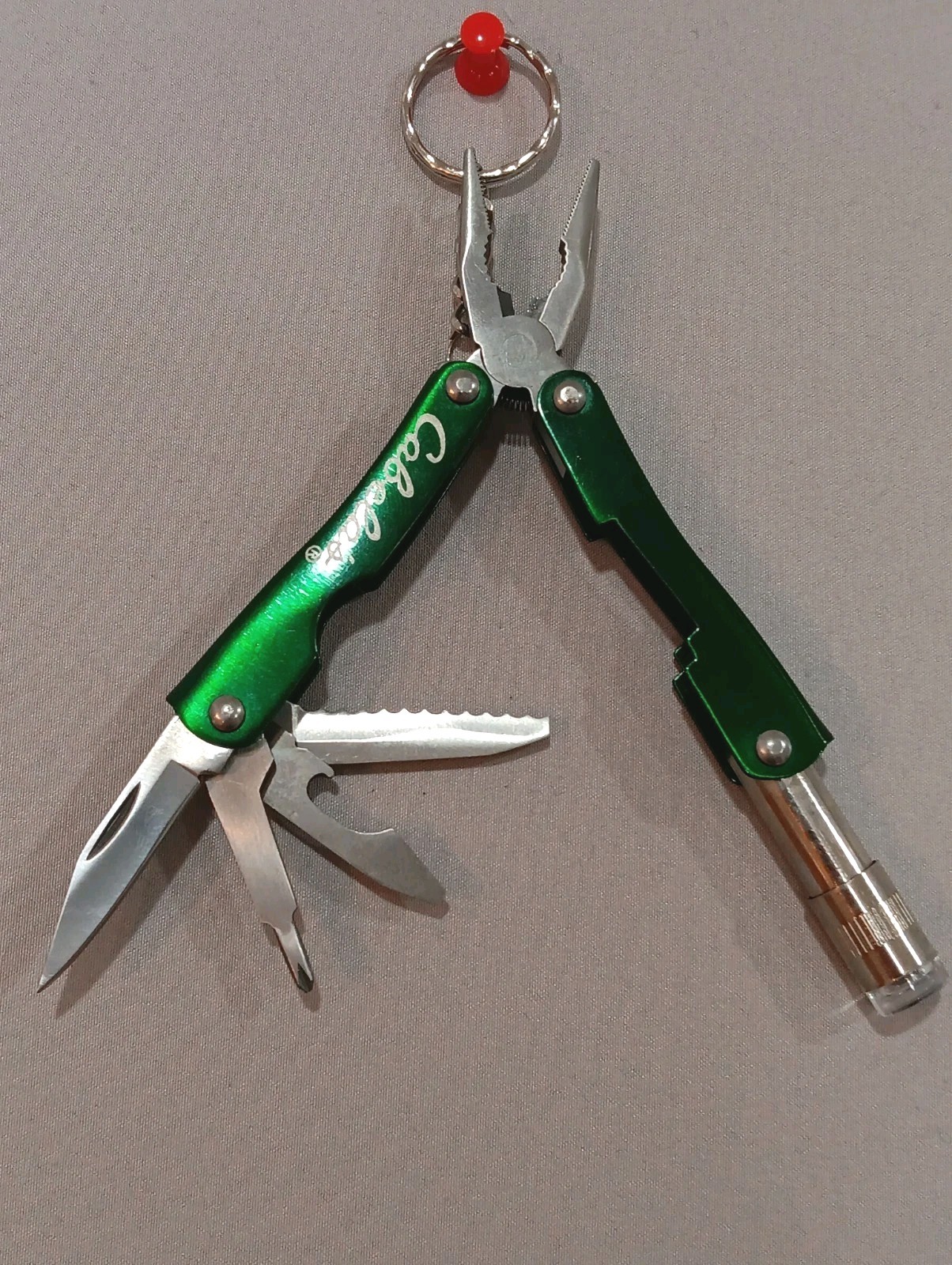 Cabela’s Mini Multi-Tool Pocket Knife Green Keychain With LED Light Multi Tool