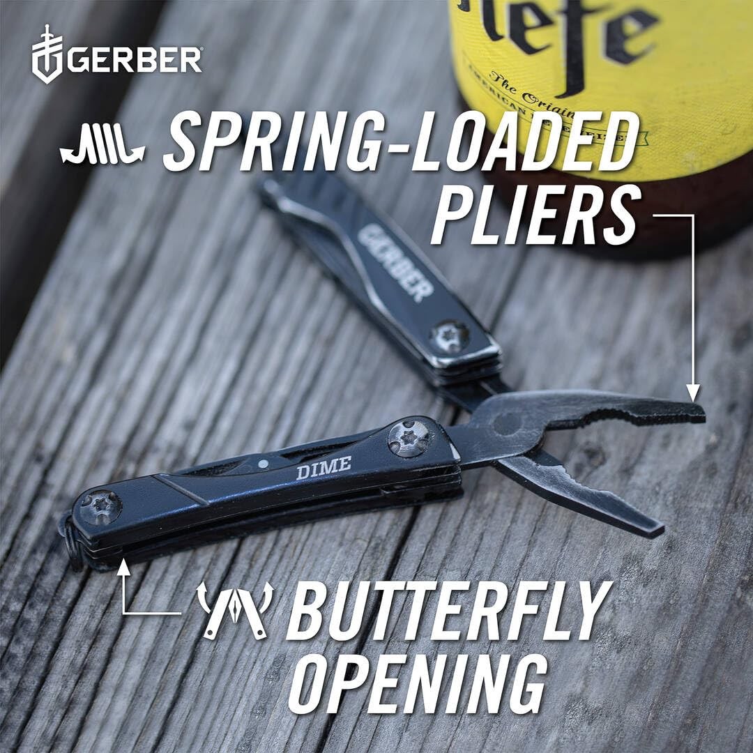 Gerber Gear Dime 12-in-1 Mini EDC Multitool – Needle Nose Pliers, New, Black