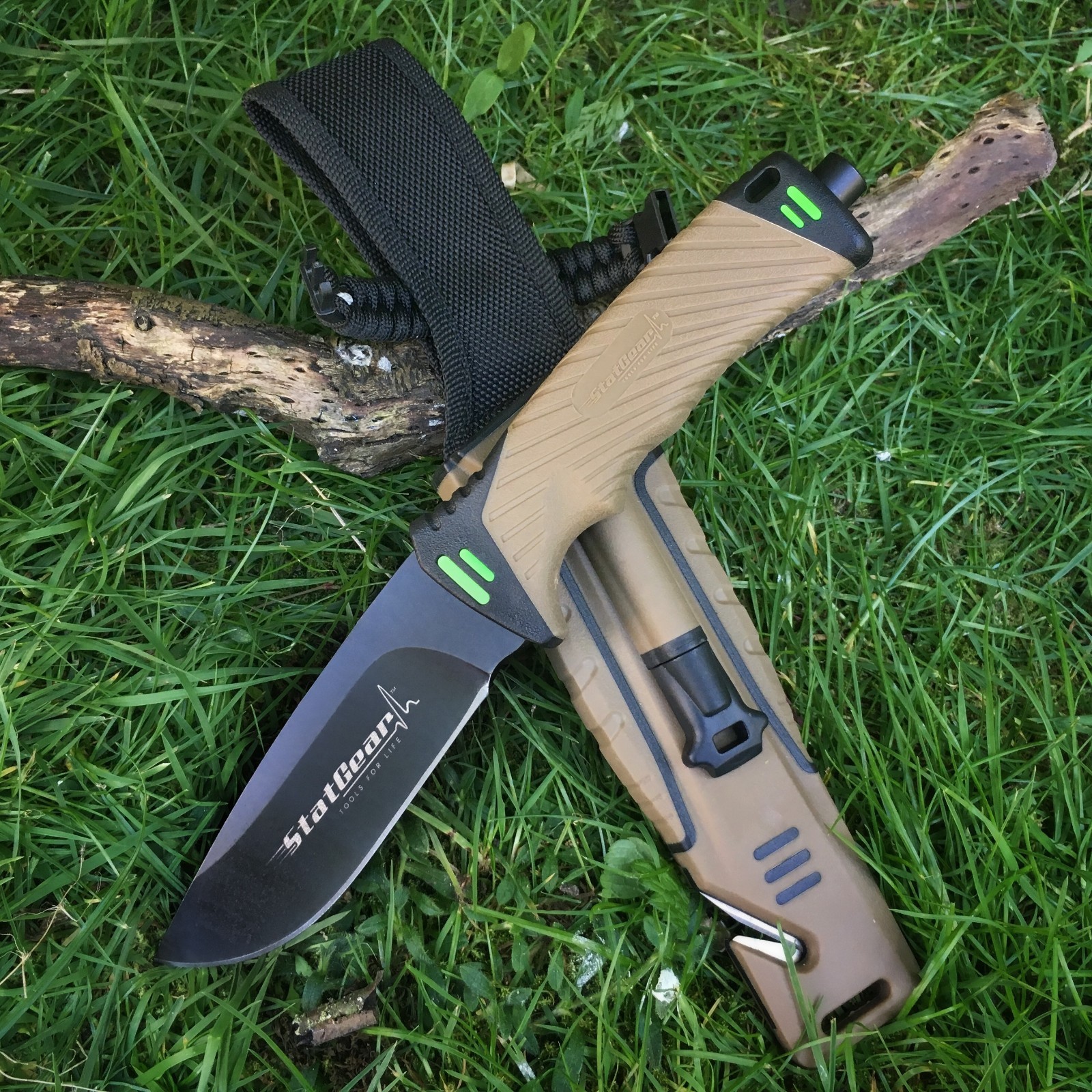 StatGear Surviv-All Hunting Knife – Sheath, Firestarter, Cord Cutter & Sharpener